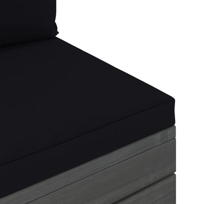-Delige Loungeset Met Kussens Pallet Massief Grenenhout Zwart