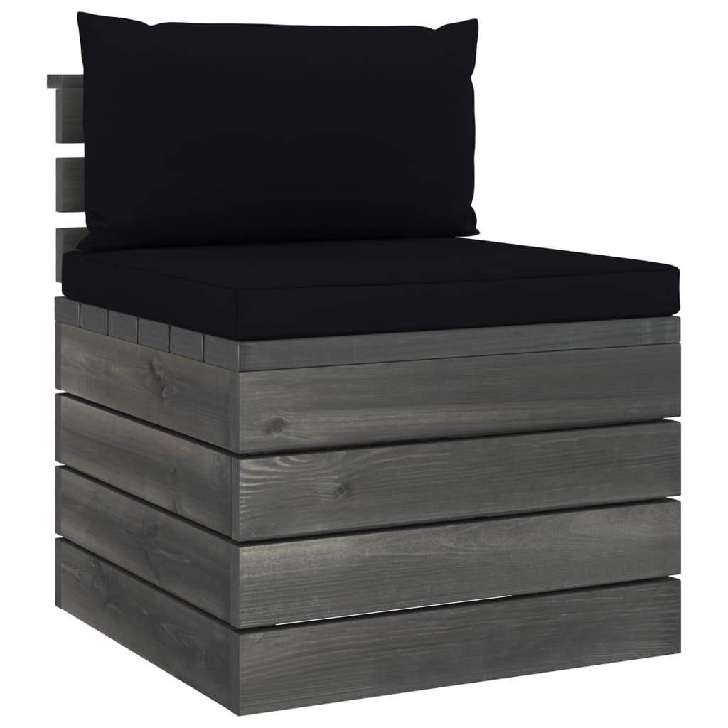 -Delige Loungeset Met Kussens Pallet Massief Grenenhout Zwart