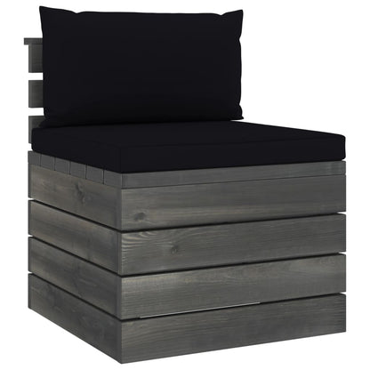 -Delige Loungeset Met Kussens Pallet Massief Grenenhout Zwart