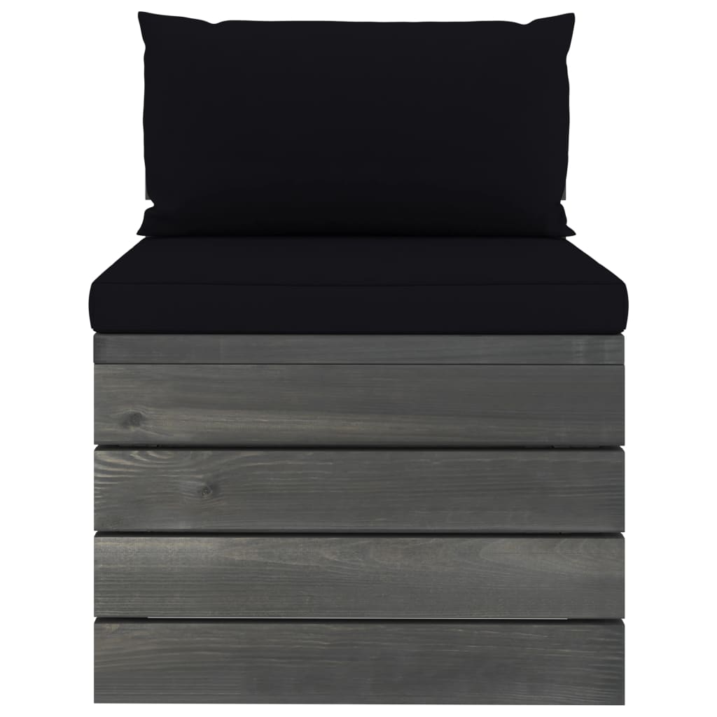 -Delige Loungeset Met Kussens Pallet Massief Grenenhout Zwart
