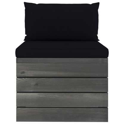 -Delige Loungeset Met Kussens Pallet Massief Grenenhout Zwart