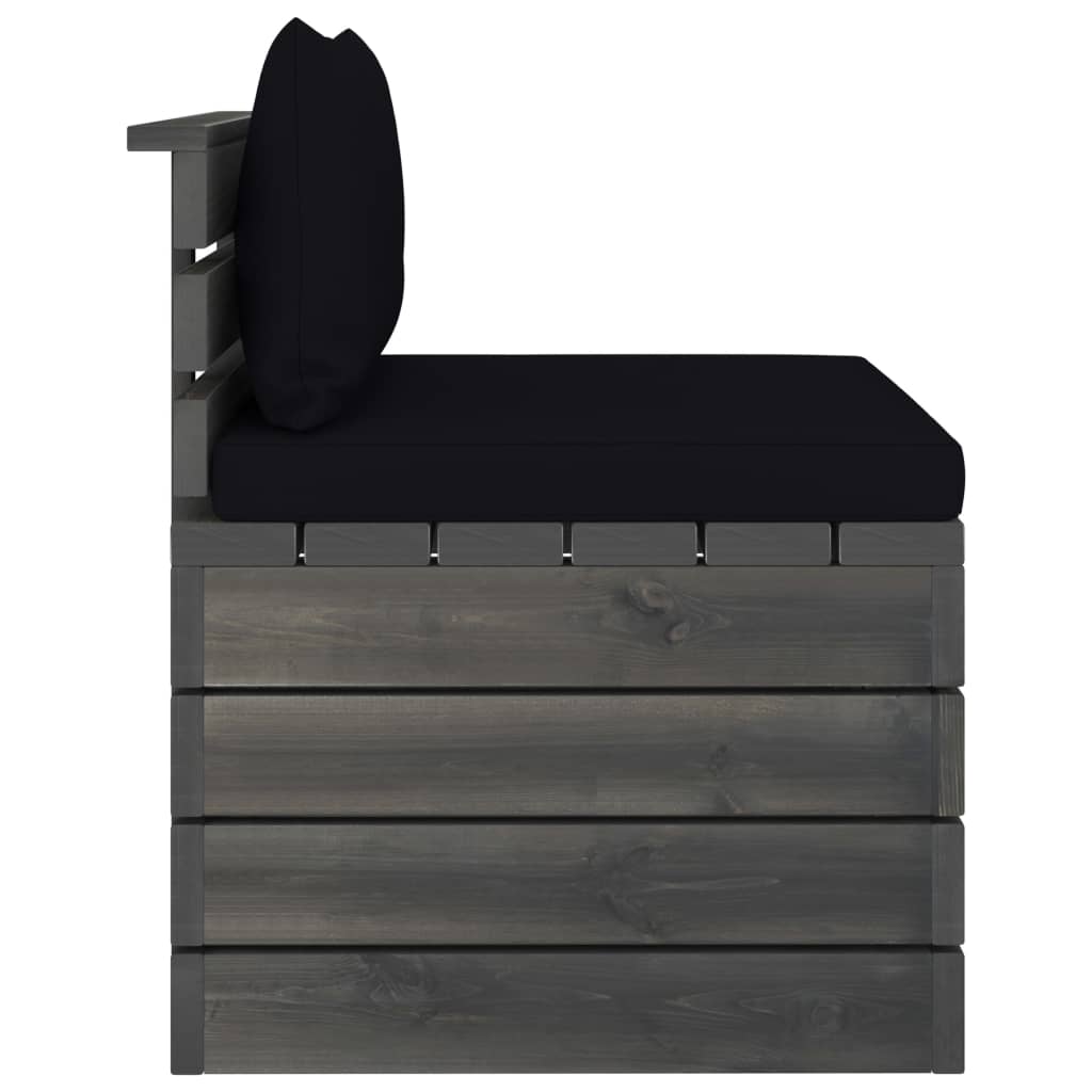 -Delige Loungeset Met Kussens Pallet Massief Grenenhout Zwart