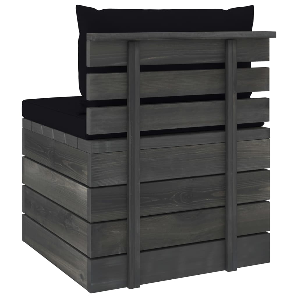 -Delige Loungeset Met Kussens Pallet Massief Grenenhout Zwart
