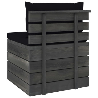 -Delige Loungeset Met Kussens Pallet Massief Grenenhout Zwart