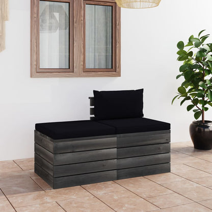 -Delige Loungeset Met Kussens Pallet Massief Grenenhout Zwart