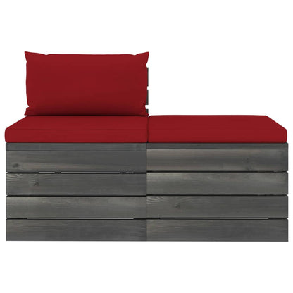 Loungeset Met Kussens Pallet Massief Grenenhout Wijnrood