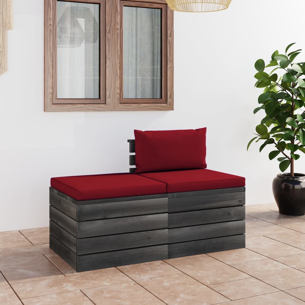 Loungeset Met Kussens Pallet Massief Grenenhout Wijnrood