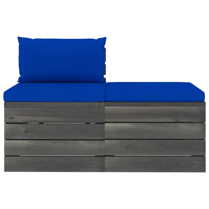 2-Delige Loungeset Met Kussens Pallet Massief Grenenhout Blauw