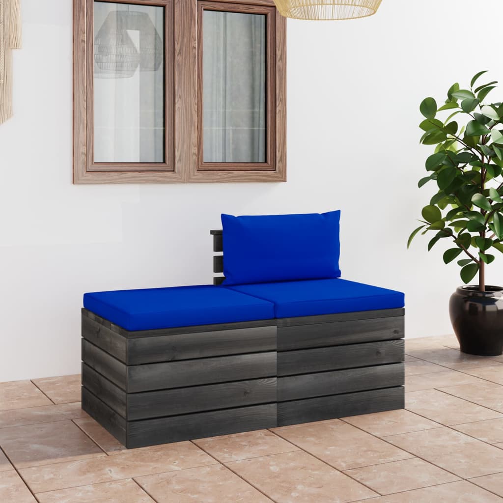 2-Delige Loungeset Met Kussens Pallet Massief Grenenhout Blauw