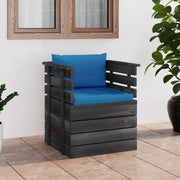 Tuinfauteuil grenenhout lichtblauw kussens 70x65x71,5 cm
