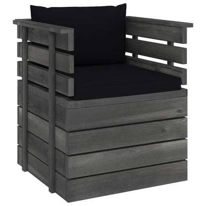 Tuin Met Kussens Pallet Grenenhout Zwart Fauteuil