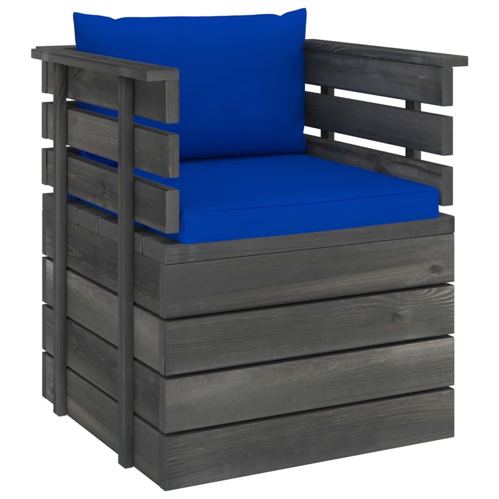 Tuin Met Kussens Pallet Grenenhout Blauw Fauteuil