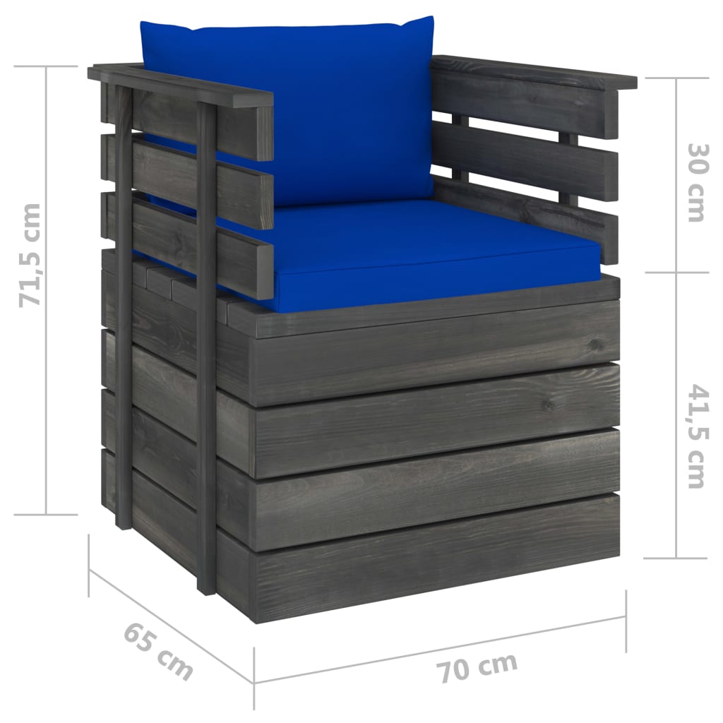 Tuin Met Kussens Pallet Grenenhout Blauw Fauteuil