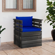 Tuinfauteuil grenenhout blauw kussens 70x65x71,5 cm
