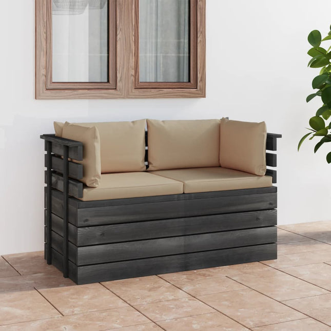 Tuinbank 2-Zits Met Kussens Pallet Massief Grenenhout Beige Tweezitsbank