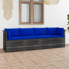 Tuinbank 4-Zits Met Kussens Pallet Massief Grenenhout Blauw Vierzitsbank