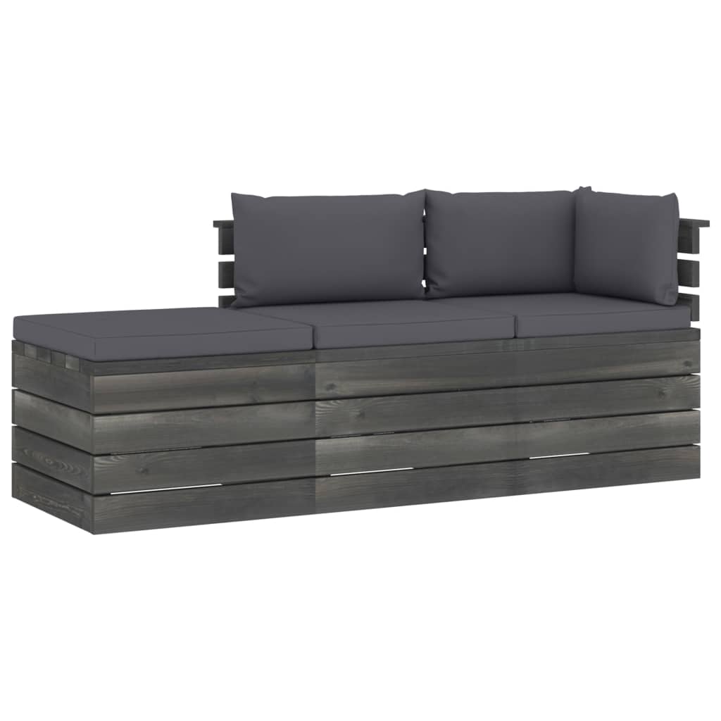 -Delige Loungeset Met Kussens Pallet Massief Grenenhout Antraciet