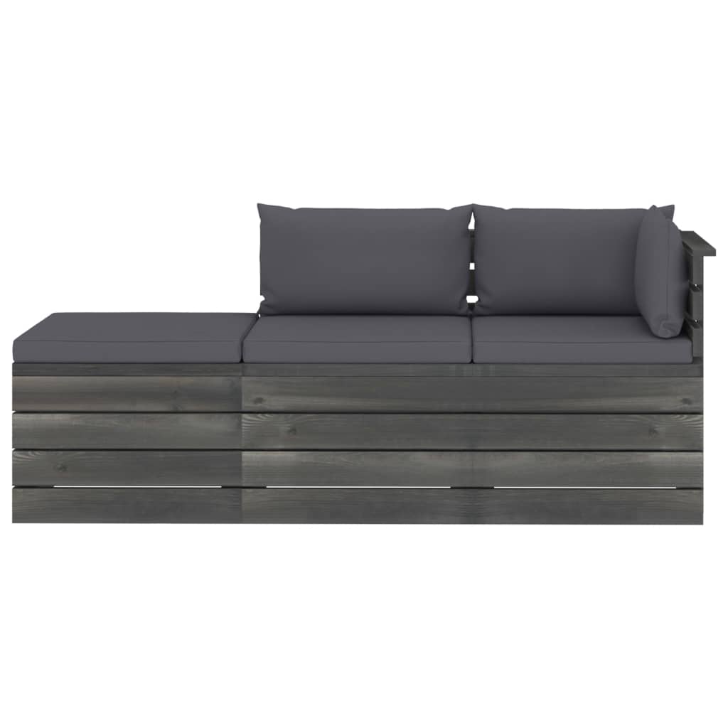 -Delige Loungeset Met Kussens Pallet Massief Grenenhout Antraciet