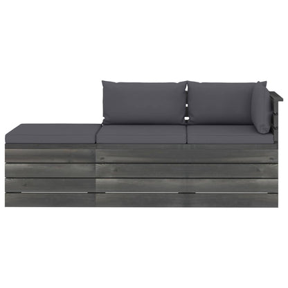 -Delige Loungeset Met Kussens Pallet Massief Grenenhout Antraciet