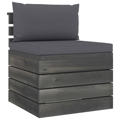 -Delige Loungeset Met Kussens Pallet Massief Grenenhout Antraciet