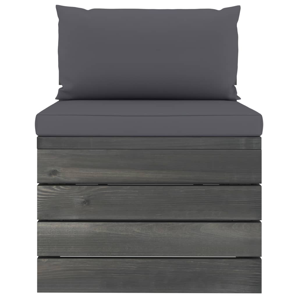 -Delige Loungeset Met Kussens Pallet Massief Grenenhout Antraciet