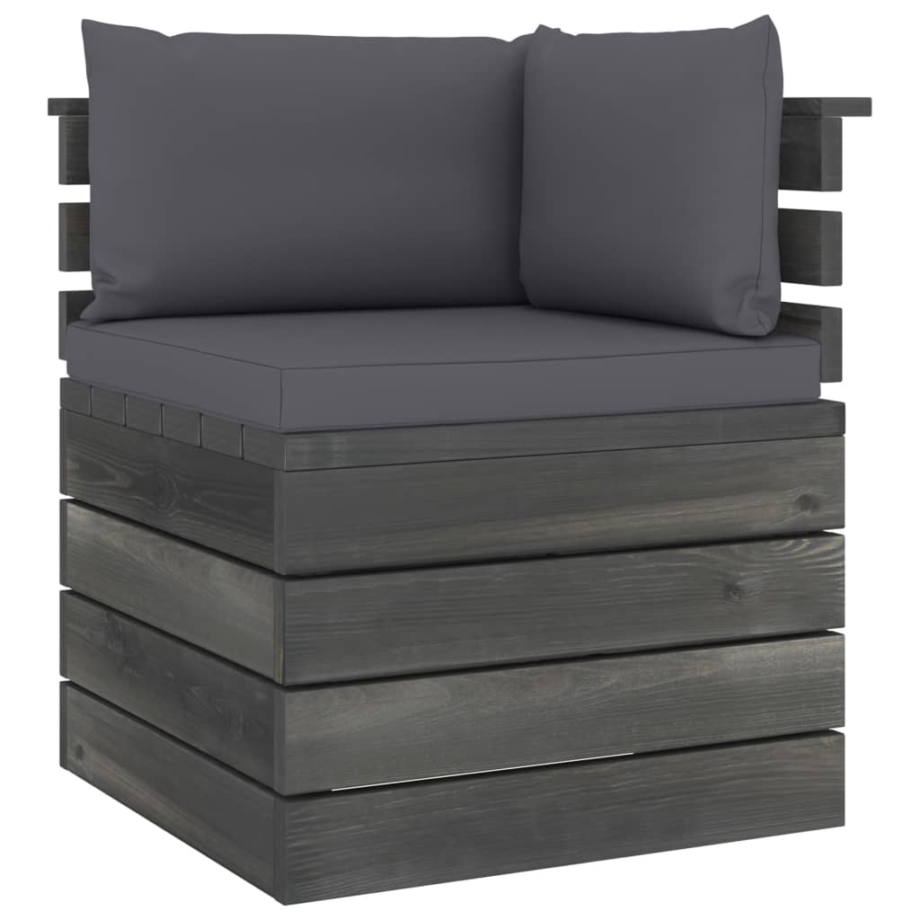 -Delige Loungeset Met Kussens Pallet Massief Grenenhout Antraciet