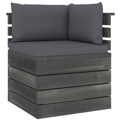 -Delige Loungeset Met Kussens Pallet Massief Grenenhout Antraciet
