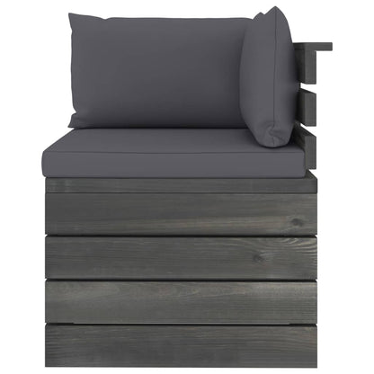 -Delige Loungeset Met Kussens Pallet Massief Grenenhout Antraciet