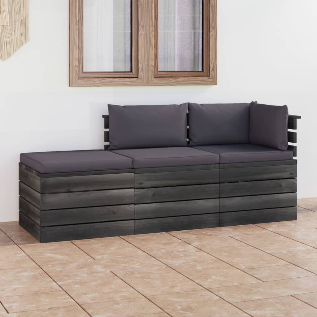 -Delige Loungeset Met Kussens Pallet Massief Grenenhout Antraciet