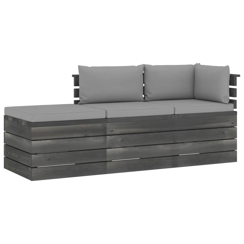 -Delige Loungeset Met Kussens Pallet Massief Grenenhout Grijs