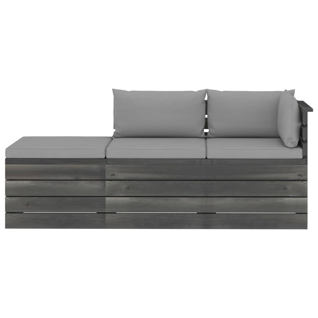 -Delige Loungeset Met Kussens Pallet Massief Grenenhout Grijs