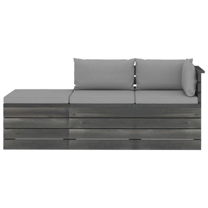 -Delige Loungeset Met Kussens Pallet Massief Grenenhout Grijs