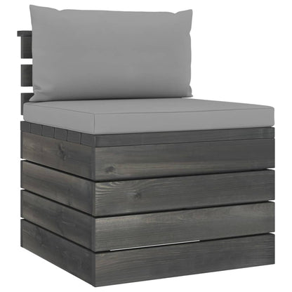 -Delige Loungeset Met Kussens Pallet Massief Grenenhout Grijs