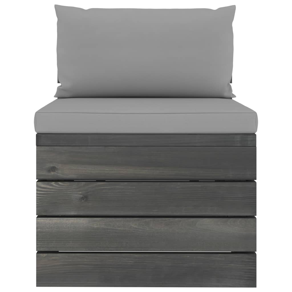 -Delige Loungeset Met Kussens Pallet Massief Grenenhout Grijs