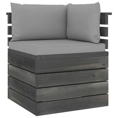 -Delige Loungeset Met Kussens Pallet Massief Grenenhout Grijs