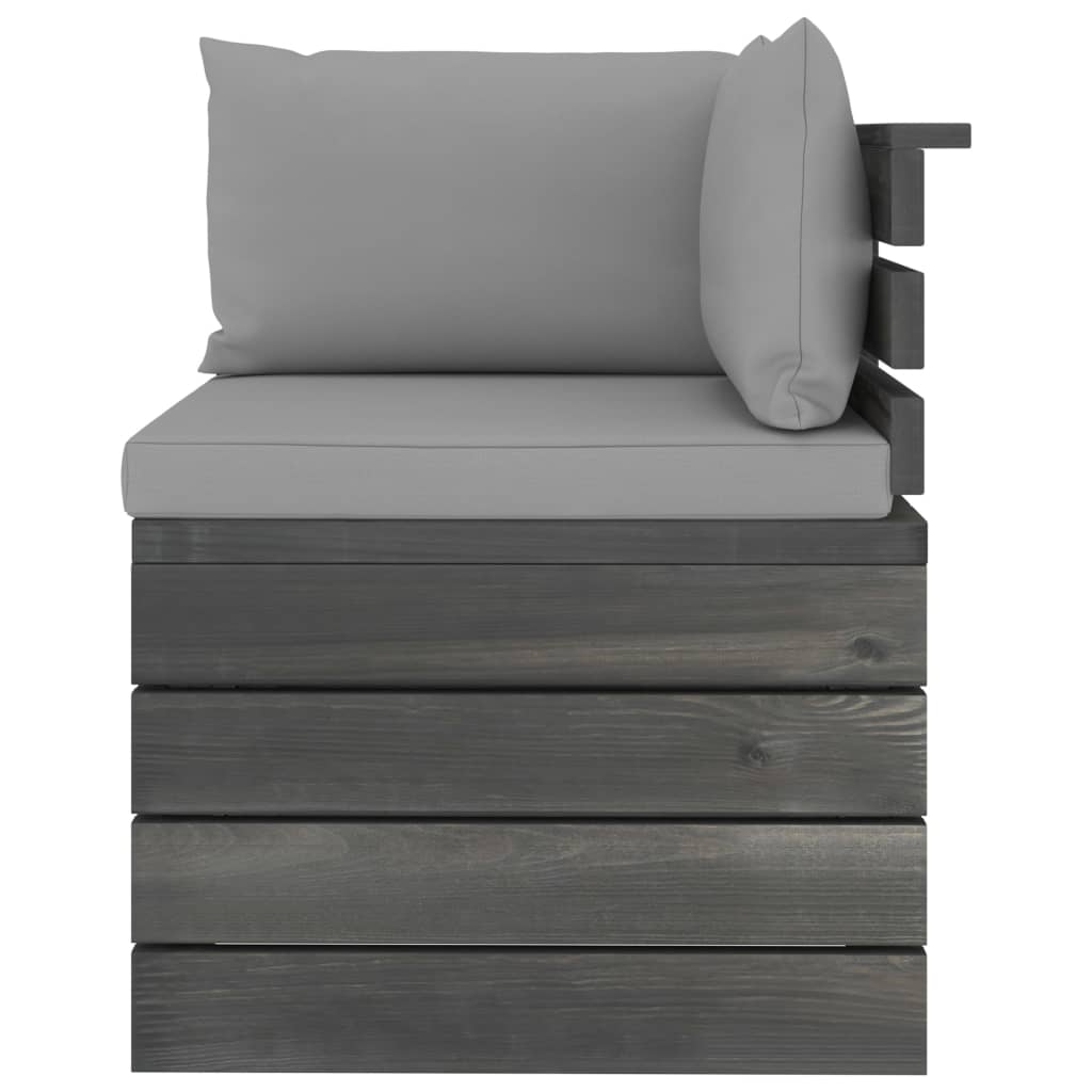 -Delige Loungeset Met Kussens Pallet Massief Grenenhout Grijs