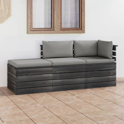 -Delige Loungeset Met Kussens Pallet Massief Grenenhout Grijs