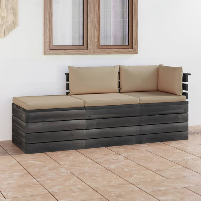 -Delige Loungeset Met Kussens Pallet Massief Grenenhout Beige