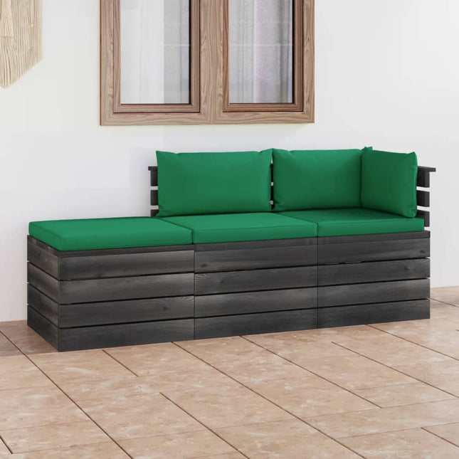 -Delige Loungeset Met Kussens Pallet Massief Grenenhout Groen