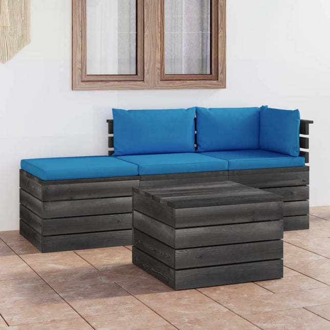 -Delige Loungeset Met Kussens Pallet Massief Grenenhout lichtblauw