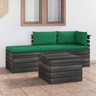 -Delige Loungeset Met Kussens Pallet Massief Grenenhout Groen