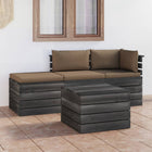 4-Delige Loungeset Met Kussens Pallet Massief Grenenhout Taupe