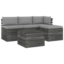 -Delige Loungeset Met Kussens Pallet Massief Grenenhout Grijs