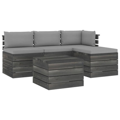 -Delige Loungeset Met Kussens Pallet Massief Grenenhout Grijs