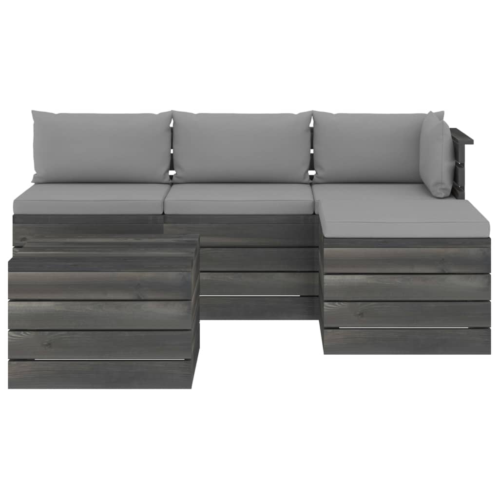 -Delige Loungeset Met Kussens Pallet Massief Grenenhout Grijs