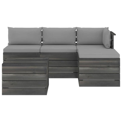 -Delige Loungeset Met Kussens Pallet Massief Grenenhout Grijs