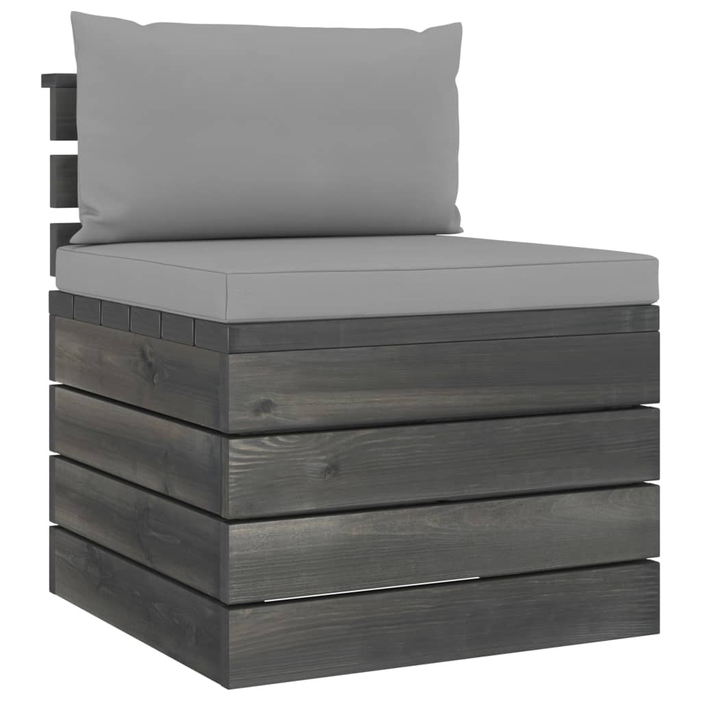 -Delige Loungeset Met Kussens Pallet Massief Grenenhout Grijs