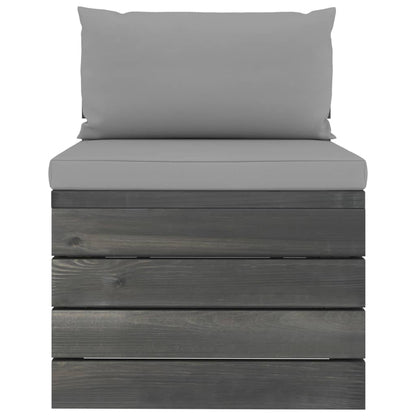 -Delige Loungeset Met Kussens Pallet Massief Grenenhout Grijs