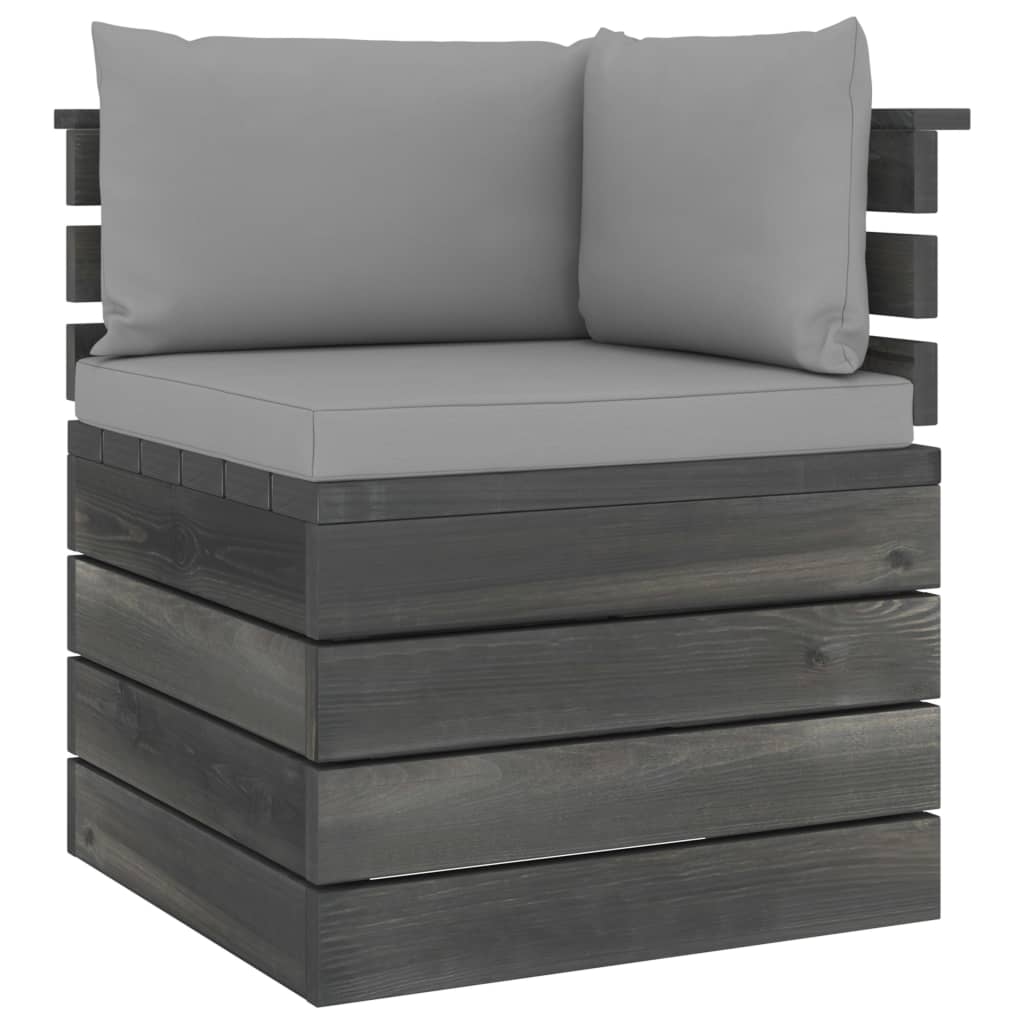 -Delige Loungeset Met Kussens Pallet Massief Grenenhout Grijs