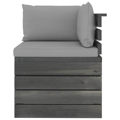 -Delige Loungeset Met Kussens Pallet Massief Grenenhout Grijs